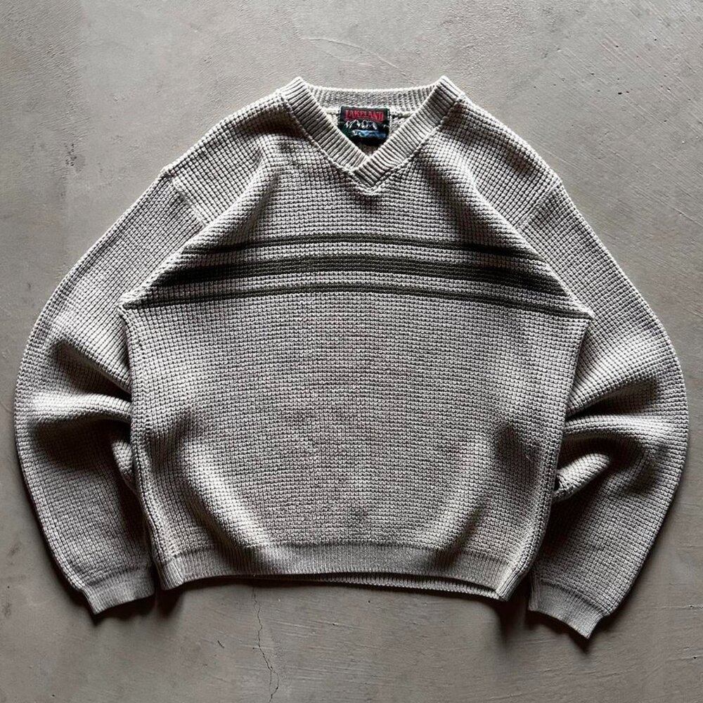 vintage lakeland boxy v neck knit sweater